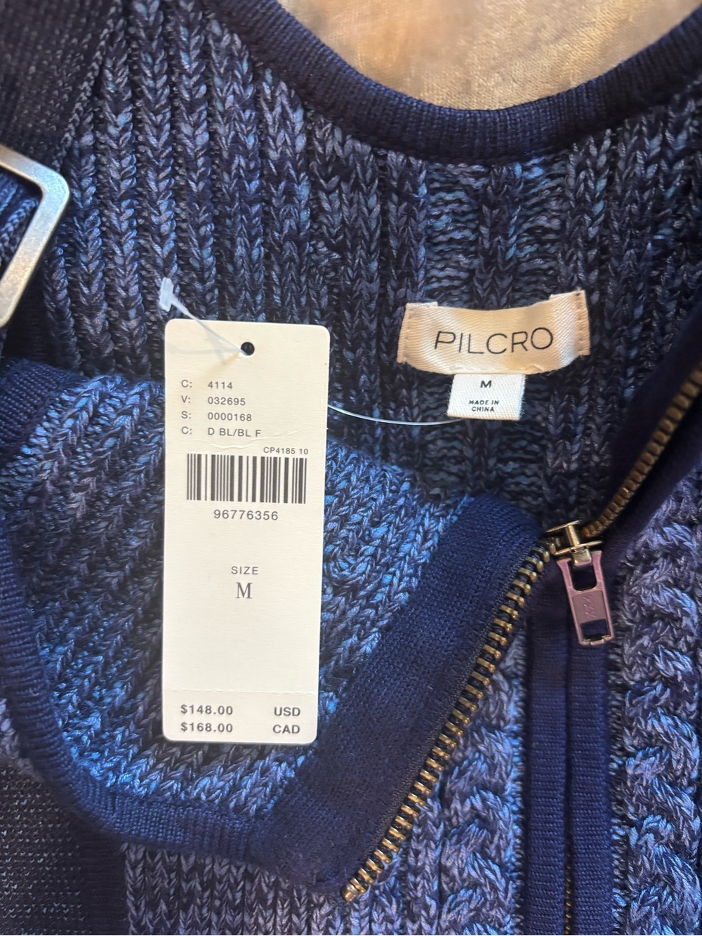 Pilcro Navy & Heather Blue Zip Knit Sweater
